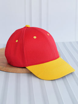 DukieKooky - Red Colorblock Casual Polyester Cap (M)