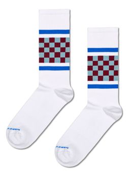 Happy Socks - Unisex White Checked Stripe Sneaker Socks