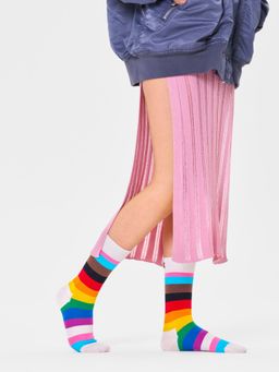 Happy Socks - Unisex White Pride Stripe Socks