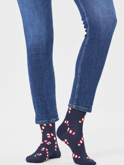 Happy Socks - Unisex Navy Blue Candy Cane Socks