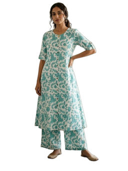 M MARCH LABEL - Women Sea Green-White Floral Printed Co-Ord Set
