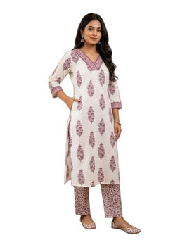 M MARCH LABEL - Women Off White Floral Printed Kurta with Pant