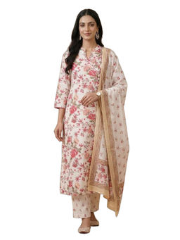 M MARCH LABEL - Women Off White Floral Printed Kurta with Pant and Dupatta