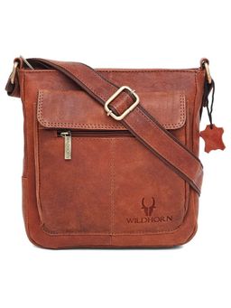 WILDHORN - Classic Genuine Leather Tan Textured Sling Bag for Men