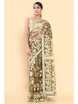 Soch - Women Green Organza Printed Saree with Unstitched Blouse