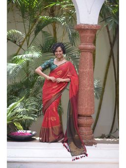 Suta - Women's Red Floral Saree Without Blouse