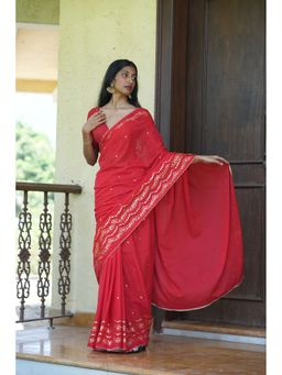 Suta - Women's Red Woven Saree Without Blouse