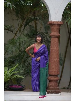 Suta - Women's Purple Stripes Saree Without Blouse