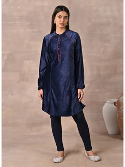 Lakshita - Navy Blue Princess Cut Solid Kurta With Gathered Sleeves