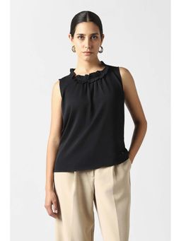 Van Heusen - Women Black Solid Casual Ruffled Neck Top