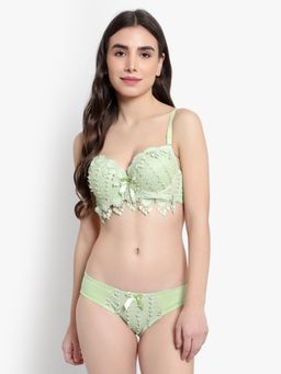 BRACHY - Women Heavily Padded Underwired Self Design Lace Bikini Bra & Panty (Set of 2)