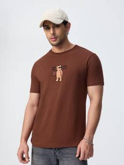 The Souled Store - Men Brown Printed Relaxed Fit T-Shirt