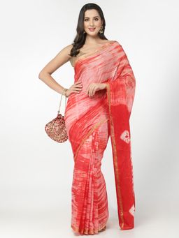 KISHORI - Women Silk Bandhani and Zari Weaving Saree with Unstitched Blouse - Orange