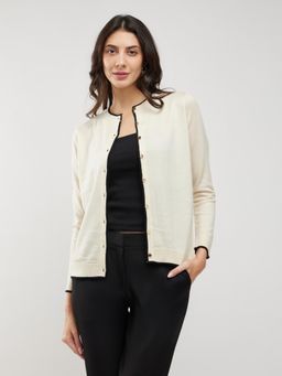 FableStreet - Off White Livsoft Contrast Detail Cardigan