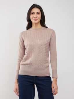 FableStreet - Beige Livsoft Cable Knit Sweater