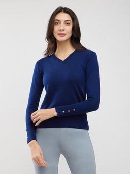 FableStreet - Navy Blue Livsoft V-Neck Sweater