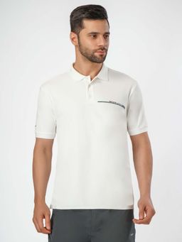 Red Tape - White Half Sleeve Solid High Stretch Polyester Mens Polo Athleisure T-Shirt