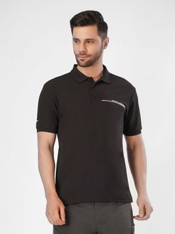 Red Tape - Black Half Sleeve Solid High Stretch Polyester Mens Polo Athleisure T-Shirt