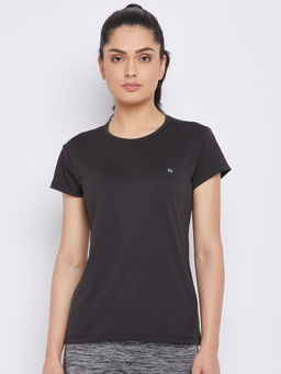 CRIMSOUNE CLUB - Women Black Solid Round Neck Tshirt