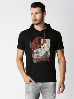 Pepe Jeans - Tim Graphic Printed Hooded Black T-Shirt