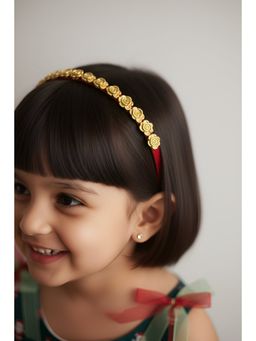 Choko - Christmas Hairband for Girls - Floral Xmas Kids Hair Accessory, Gold & Red, Holiday Party Look