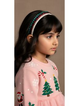 Choko - Holiday Themed Christmas Hairband Girls – Set of 3 Xmas Kids Hair Accessory, Green, Red, White