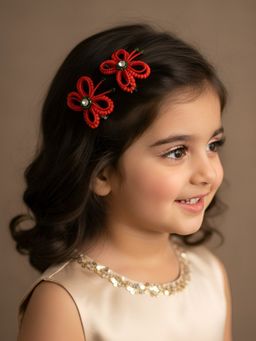 Choko - Santa's Xmas Butterfly Beaded Hairclip, Red & Green Christmas Kids Hair Accessory for Girls