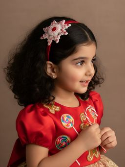 Choko - Christmas Floral Hairband for Girls - Hand-Embroidered Beaded Winter Accessory, Red, White