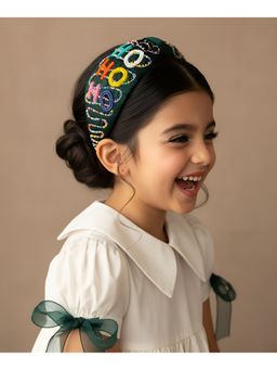 Choko - Santa's Kids Turban Hairband for Girls, Festive Christmas Accessory in Green, Orange & White