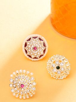 Zaveri Pearls - Pink and Green Dazzling Diamonds Studded Ethnic Finger Ring-ZPFK12212