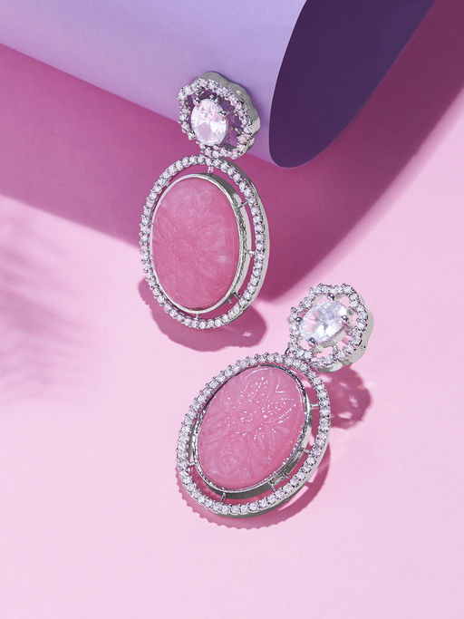 Zaveri Pearls Pink Stone Cubic Zirconia Brass Contemporary Drop Earring-ZPFK15824