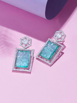 Zaveri Pearls - Turquoise Blue Stone Cubic Zirconia Brass Drop Earring-ZPFK15825