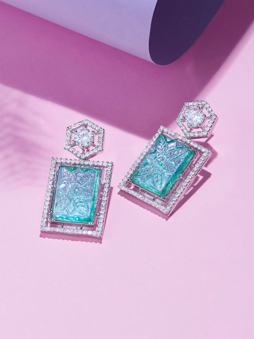 Zaveri Pearls Turquoise Blue Stone Cubic Zirconia Brass Drop Earring-ZPFK15825