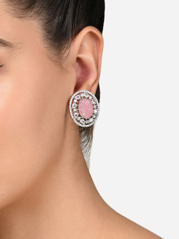 Zaveri Pearls - Pink Stone Cubic Zirconia Brass Contemporary Studs Earring-ZPFK15826