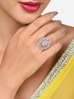 Zaveri Pearls - Pink Stone and Dazzling Cubic Zirconia Brass Contemporary Ring-ZPFK15829