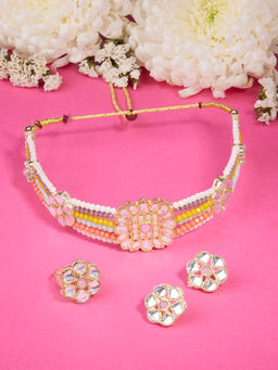 Zaveri Pearls - Multicolor Multistrand Choker Necklace Earring and Ring Set-ZPFK15836
