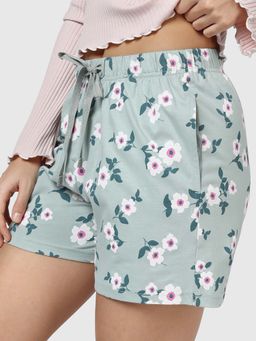 Bewakoof - Women's Light Green All Over Floral Printed Shorts
