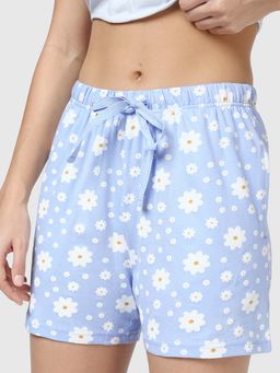 Bewakoof - Women's Sky Blue All Over Floral Printed Shorts