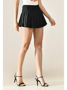 ANNY - Black Pinstripe Pleated Mini Skirt with Belt