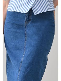ANNY - Blue Solid Midi Denim Skirt