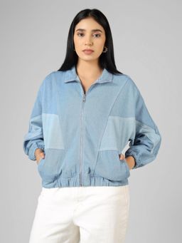 COSMIC TRIO - Women’S Light Blue Denim Zip-Up Jacket