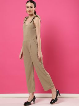RIGO - Women Beige Solid Poly Corduroy V Neck Jumpsuit