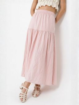 Outzidr - Pink High Waist Tiered Skirt
