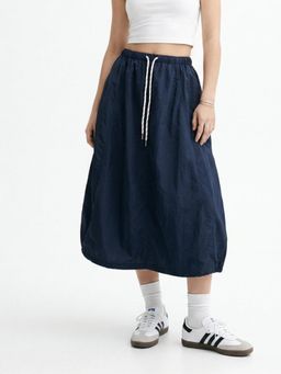 Outzidr - Navy Blue Cargo Utility Midi Skirt