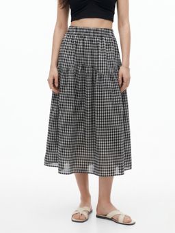 Outzidr - Black High Waist Checkered Skirt