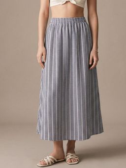 Outzidr - Grey High Waist Checked Flared Skirt