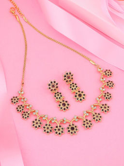 Estele - Gold Plated Flower Designer Necklace Set with Crystals for Women