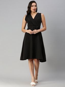 SHOWOFF - Women's Solid Black Fit And Flare Dress (Set of 2)