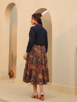 Rain &
                  Rainbow - Ethnic Motifs Printed Fit and Flare Midi
                  Dress with Jacket (Set of 2) - 1