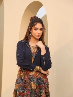 Rain & Rainbow - Ethnic
                  Motifs Printed Fit and Flare Midi Dress with Jacket
                  (Set of 2) - 2